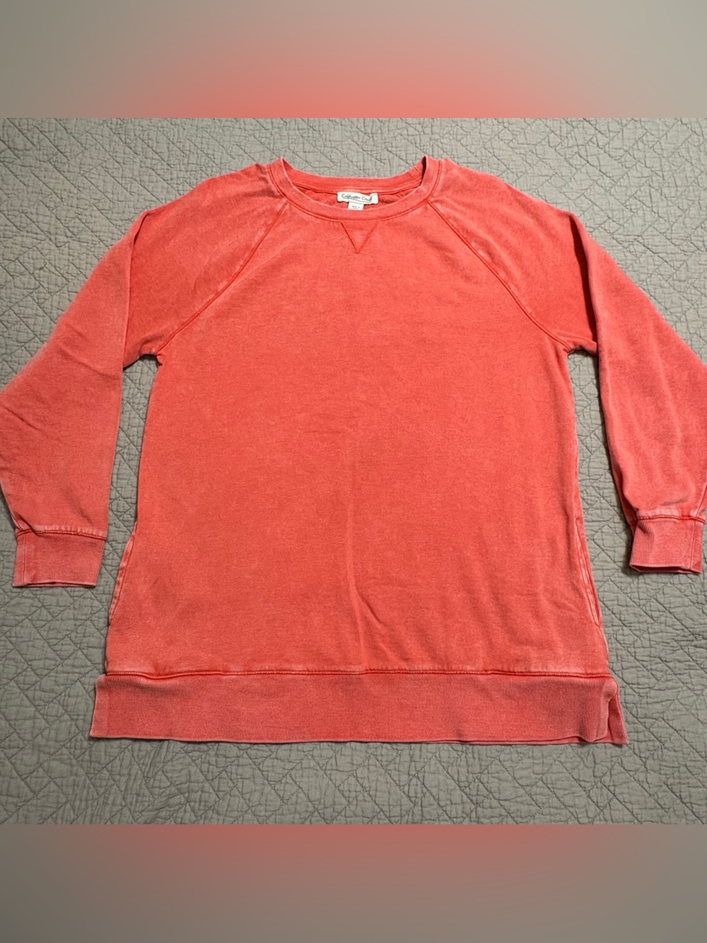 Coldwater Creek Sweatshirt Medium Coral Acid Wash Pocket Pullover Fleece Tunic